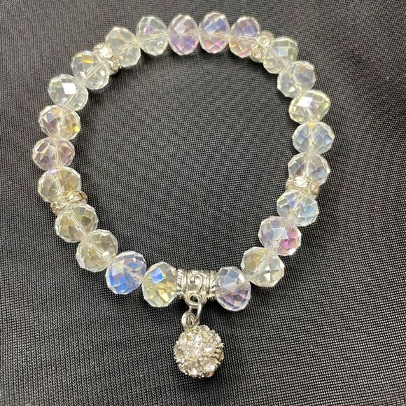 Beaded Bracelet, white/clear stretch, Women’s Jewelry - Picture 3 of 5
